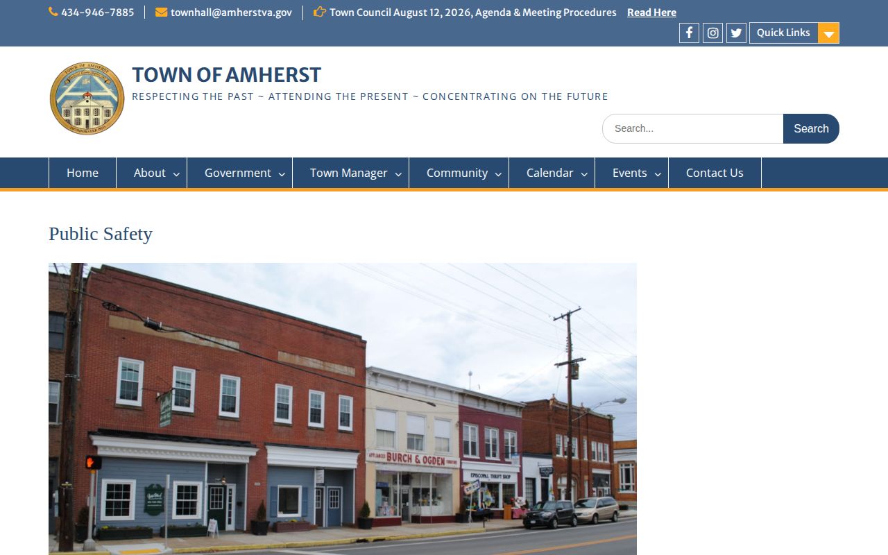 Amherst County Town Police public-safety page for arrest-record contacts