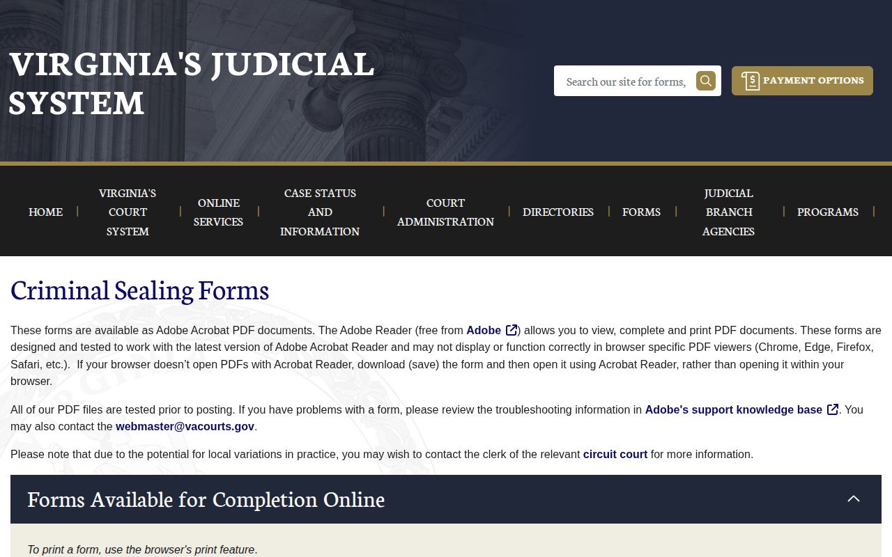 Amherst County criminal record sealing forms through Virginia courts
