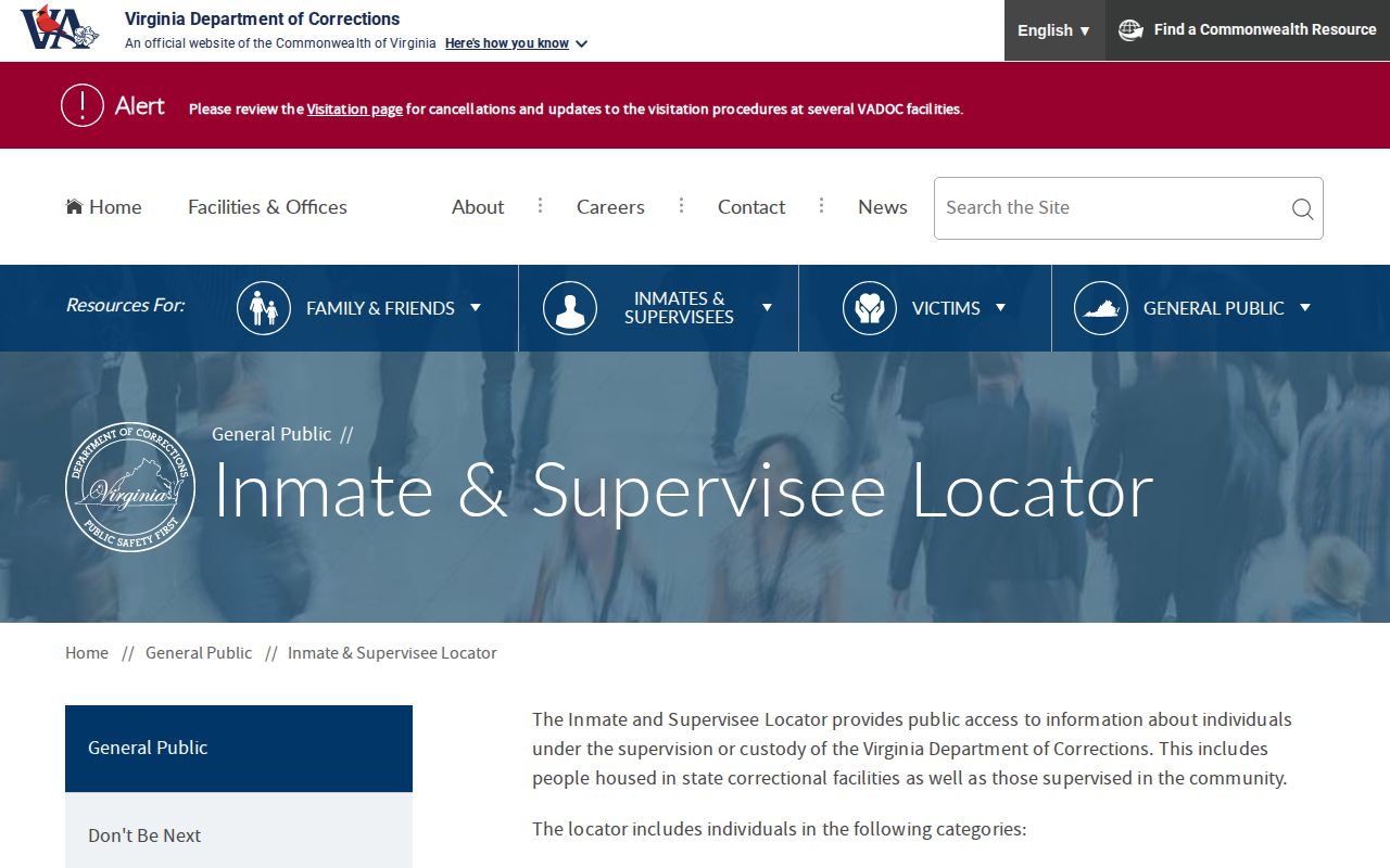 Amherst County state-custody and supervision lookup through the Virginia Department of Corrections