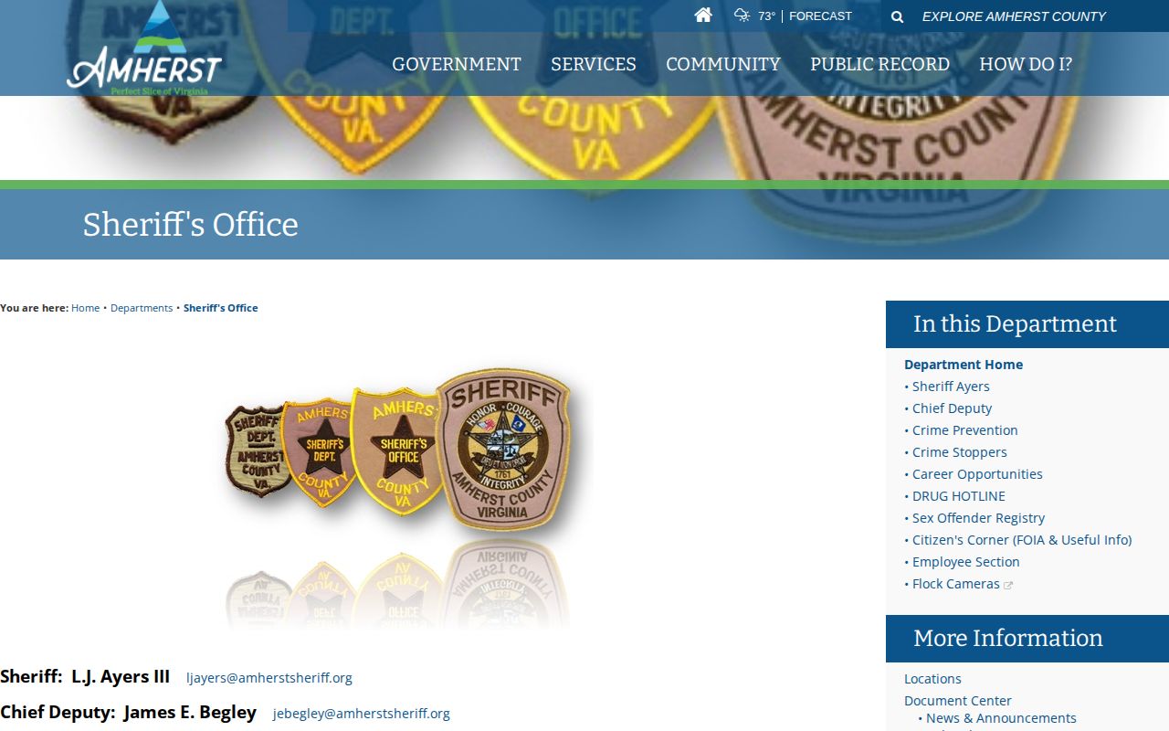 Amherst County Sheriff&rsquo;s Office page for wanted fugitive and warrant procedures